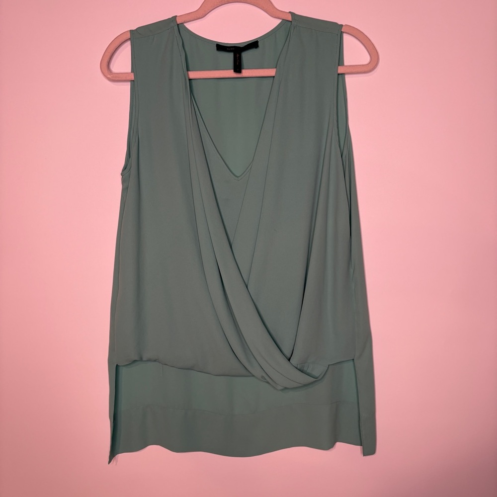 BCBGMAXAZRIA Antonella Sleeveless Faux Wrap Top in Light Aqua Green Size Medium